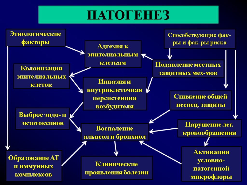 ПАТОГЕНЕЗ Этиологические факторы Выброс эндо- и экзотоксинов Колонизация эпителиальных клеток Клинические проявления болезни Воспаление